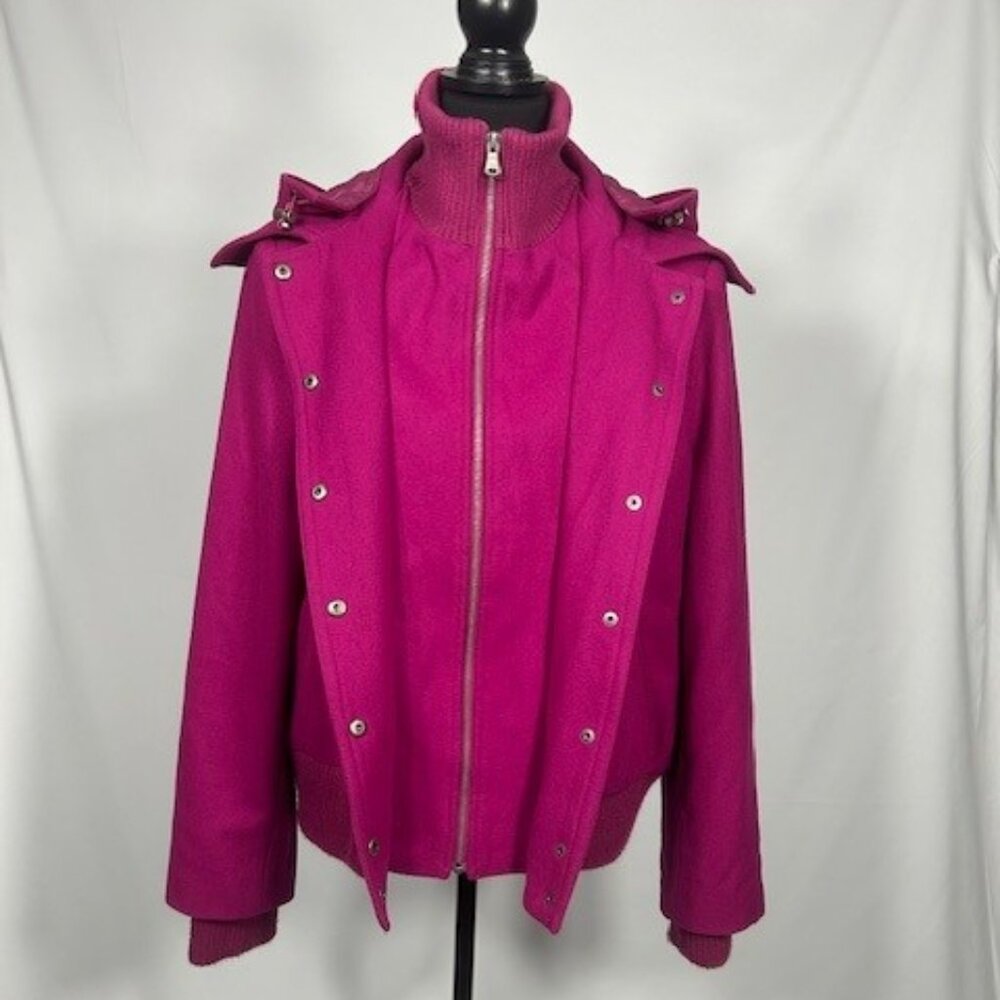 New York & Company Magenta Wool Blend Hooded Bomber Coat - Size 16